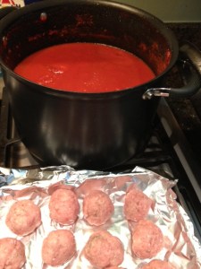 Low-salt tomato sauce and low-fat, low-salt turkey meatballs.