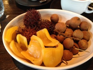 My exotic fruit plate, a really fun dessert that I don't think violated any of my restrictions for fat, sugar or salt.