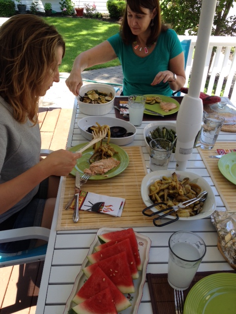 We made zucchini, portobello mushrooms, salmon, asparagus and had watermelon for dessert.