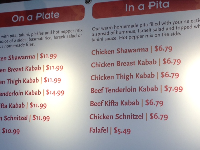 The menu board from a Naf Naf Grill location in Niles, Ill. Other outlets have slightly different offerings.