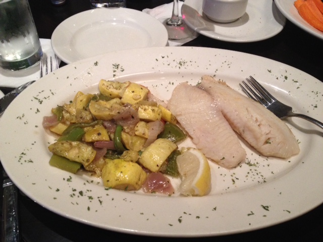 My plain tilapia and squash at the Valley Lodge Tavern, Wilmette.