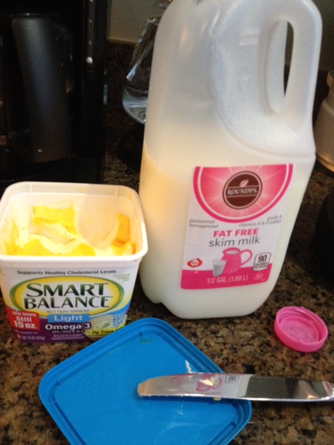 Smart Balance and fat-free milk.