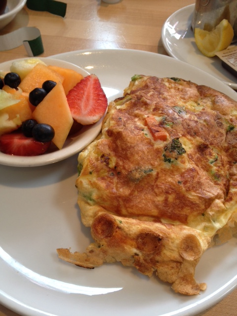 Clarke's Big and Tasty veggie, egg white omelet. I don't know how many egg whites this took, but it actually fills me up, a good trick these days.,