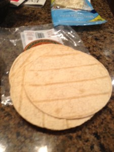 I started with these flat, low-salt tortilla shells from Trader Joe's.