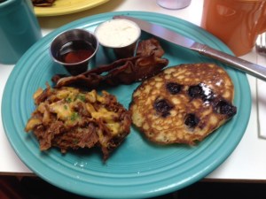 Maddie's potato pancake, left and a mini-blueberry one, right.
