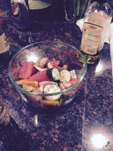 My veggie bowl. I added olive oil and spices before grilling them.