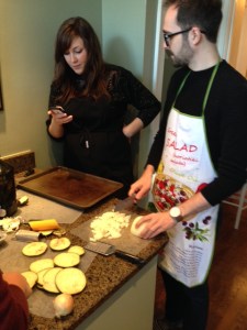 Jenny and Daniel creating their winning eggplant dip recipe.