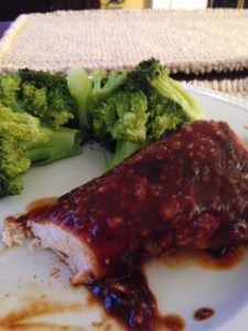 The finished chicken with a side of broccoli.